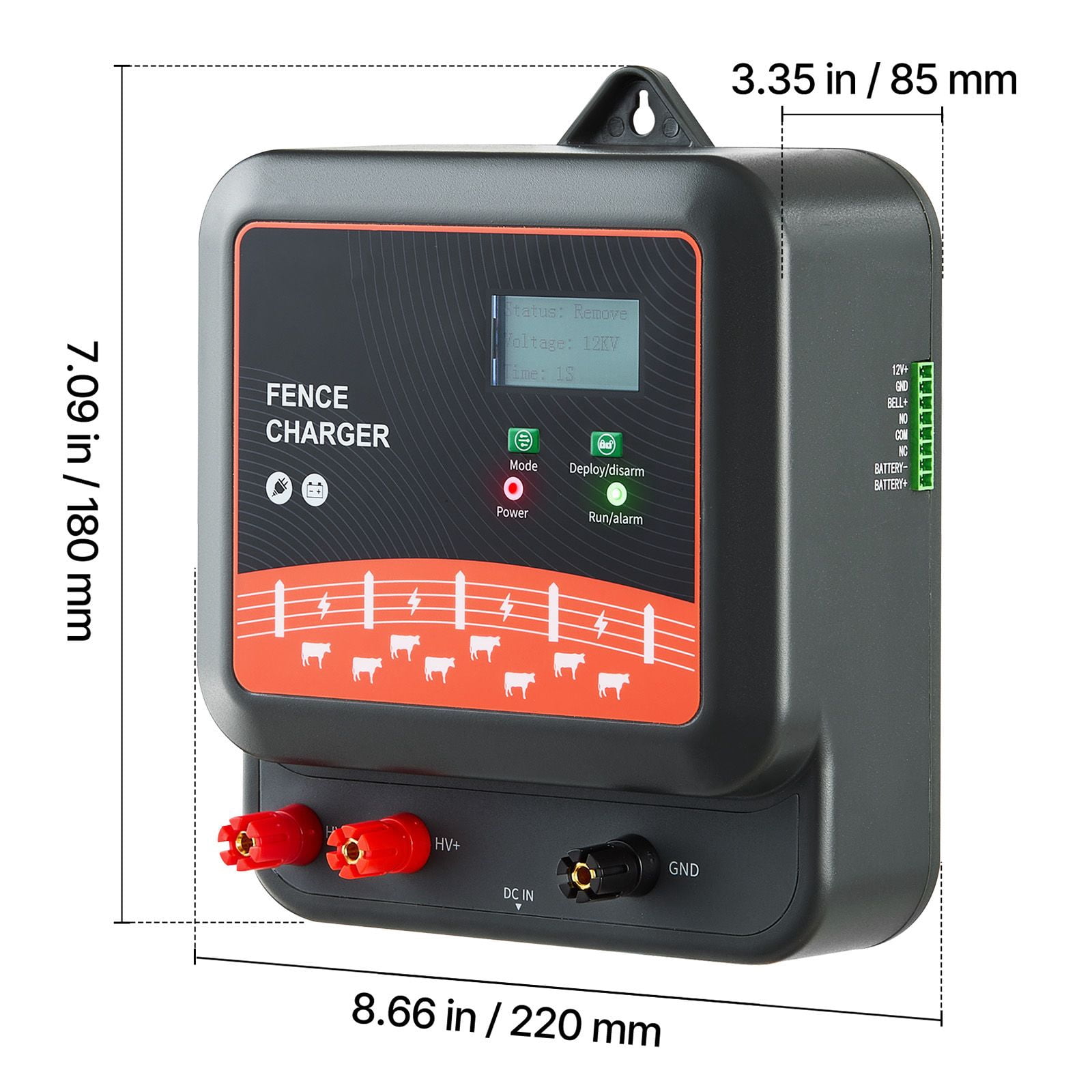 Electric Fence Charger 8/10/12kV 2/3/5J Adjustable Alarm System IP65 3-10km for Livestock Wildlife