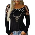 thumbnail image 1 of Blusa de manga larga con cuello redondo informal a la moda para mujer Pompotops  gfhjh15420, 1 of 5