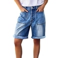thumbnail image 2 of Tfken Womens High-Waisted Basic Shorts Stretch Stretchy Summer Casual Denim Shorts With Pockets Wide-Leg Short Pants Trendy Daily Wear Ladies Comfy Vacation Clothes Blue, 2 of 9