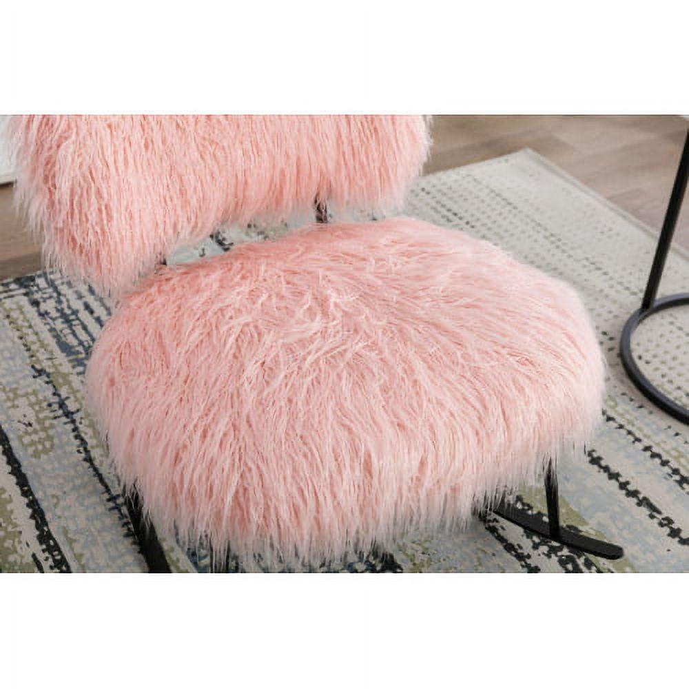 BSHTI25.2'' Wide Faux Fur Plush Nursery Rocking Chair, Baby Nursing Chair, Fluffy Upholstered Glider Chair, Comfy Modern Chair for Living Room, Bedroom (Pink)