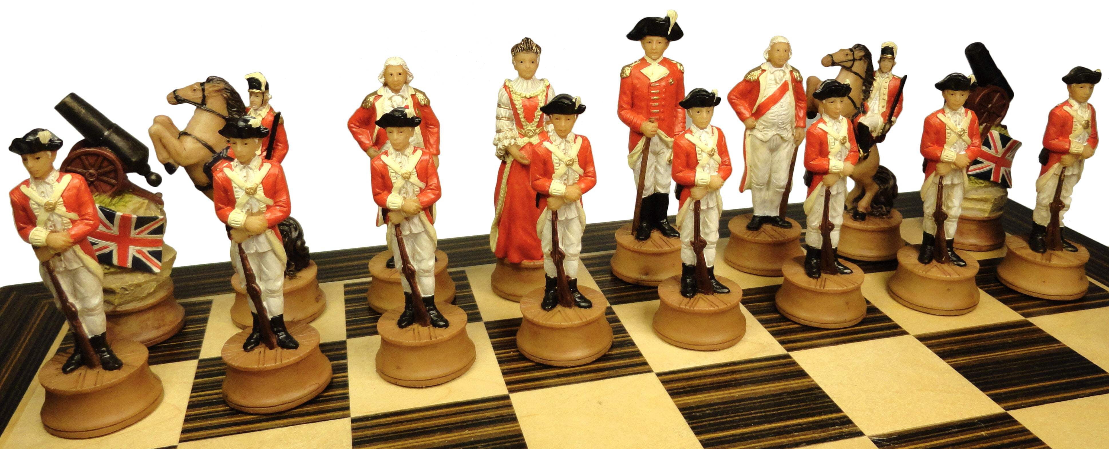 American REVOLUTION Chess Set W 14" Ebony Black  Maple Wood Board Independence