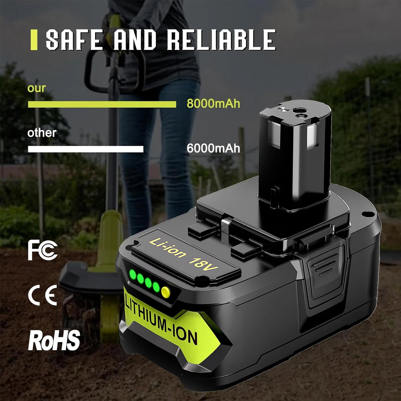 P108 8.0Ah Replacement for Ryobi 18V Lithium Battery P108 P105 P102 P103 P107 P109 P100