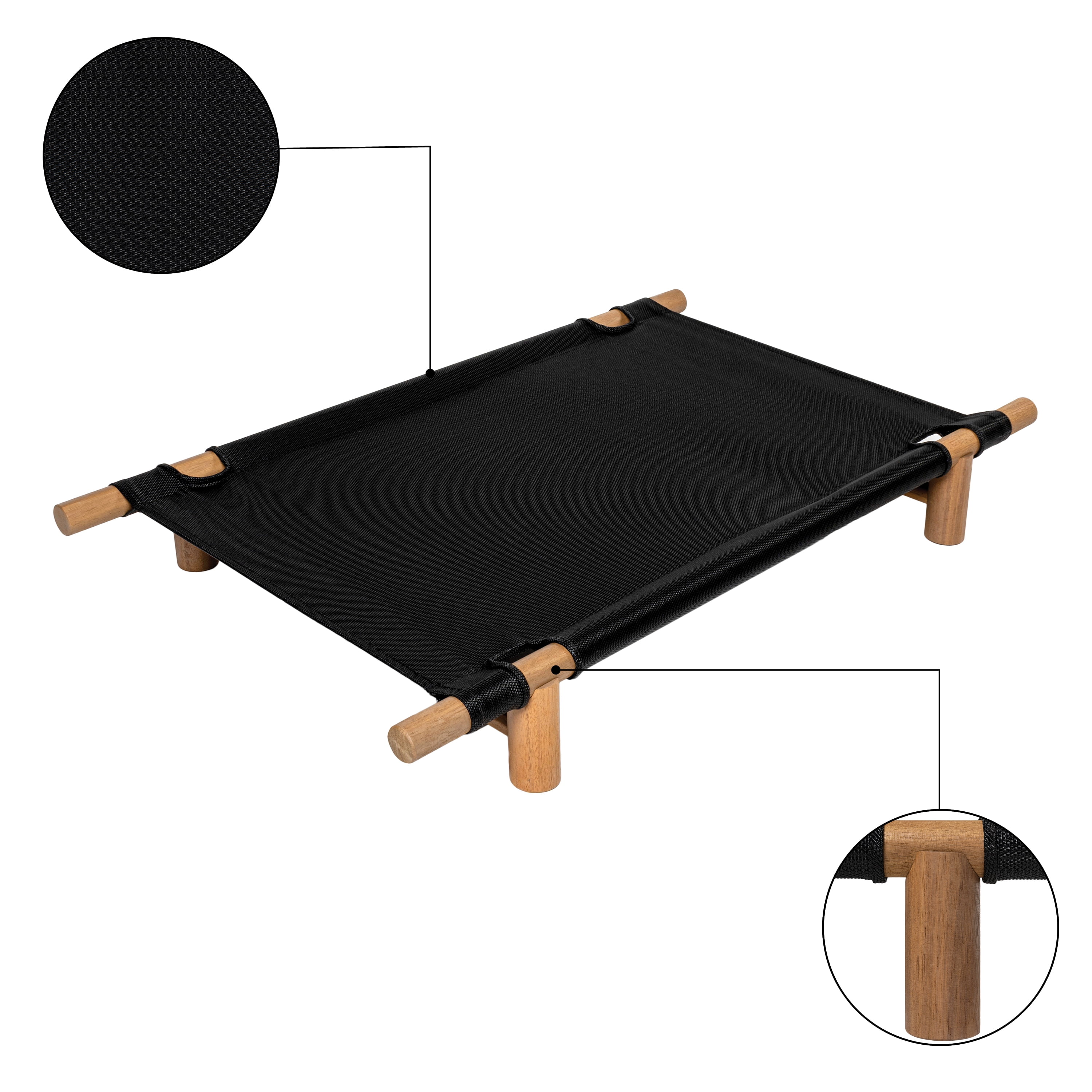 THE LICKER STORE Chester 32" Modern Minimalist Wood Frame Elevated Outdoor Dog Bed, Ink/Light Teak, DBD5000C