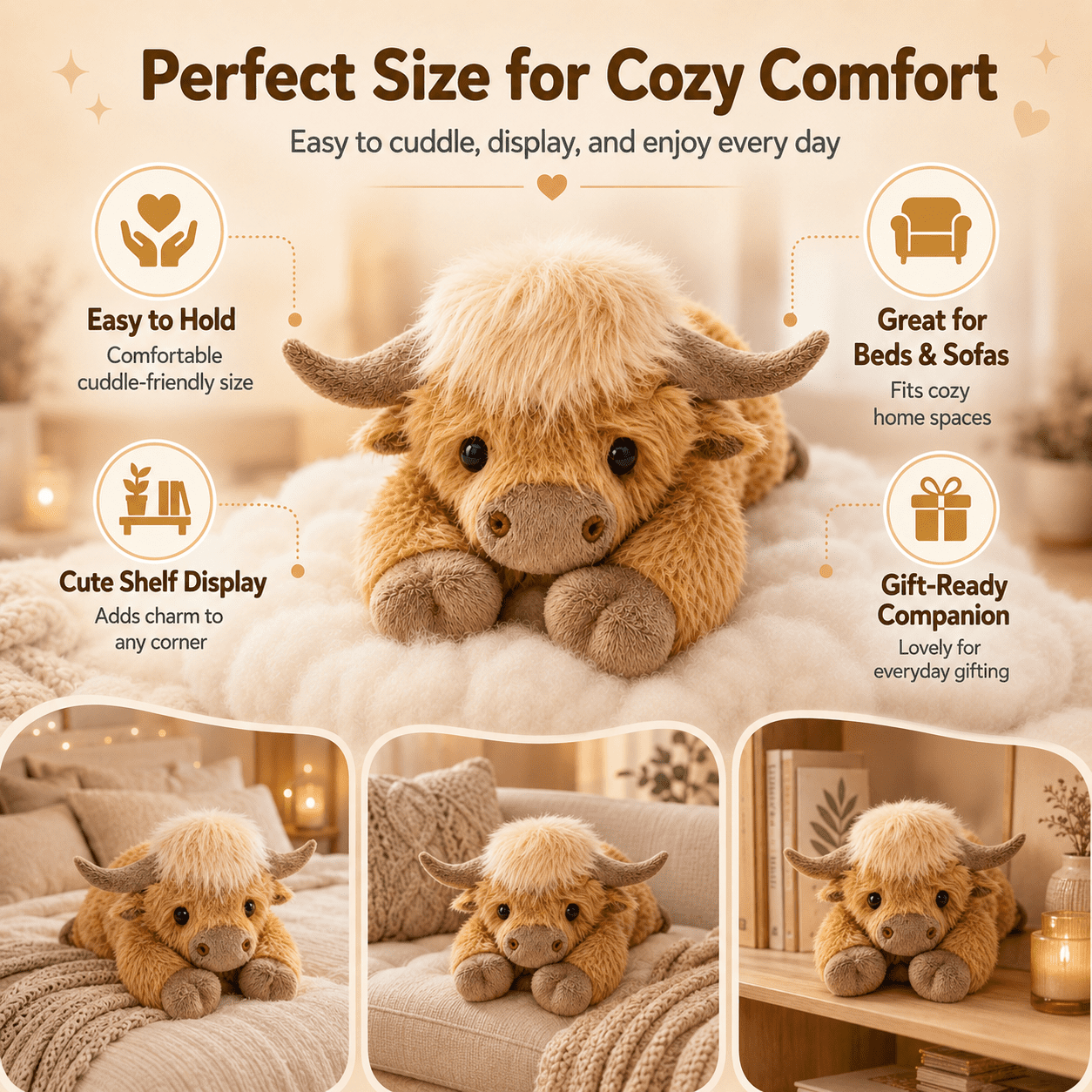 Highland Cow Weighted Stuffed Animal with Microwavable Heating Pad, Soft Fluffy Highland Cow Plush Toy, Heatable and Coolable Weighted Plush Warm Gift for Kids and Adults