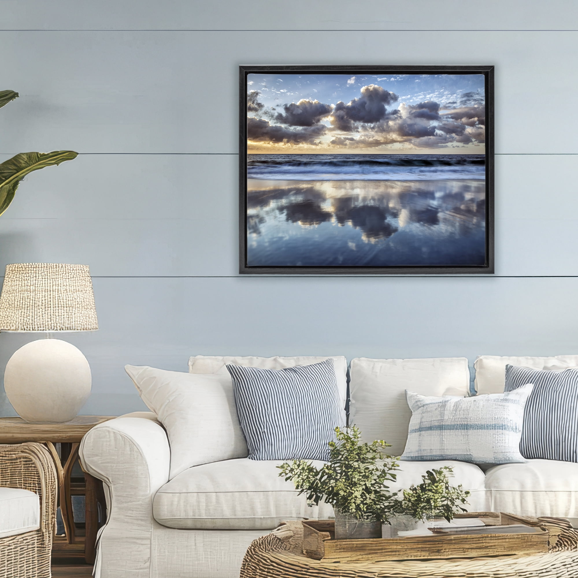 Stupell Industries Reflective Clouds Seascape Black Framed Floater Canvas Wall Art, design by Superstock Partners LLC