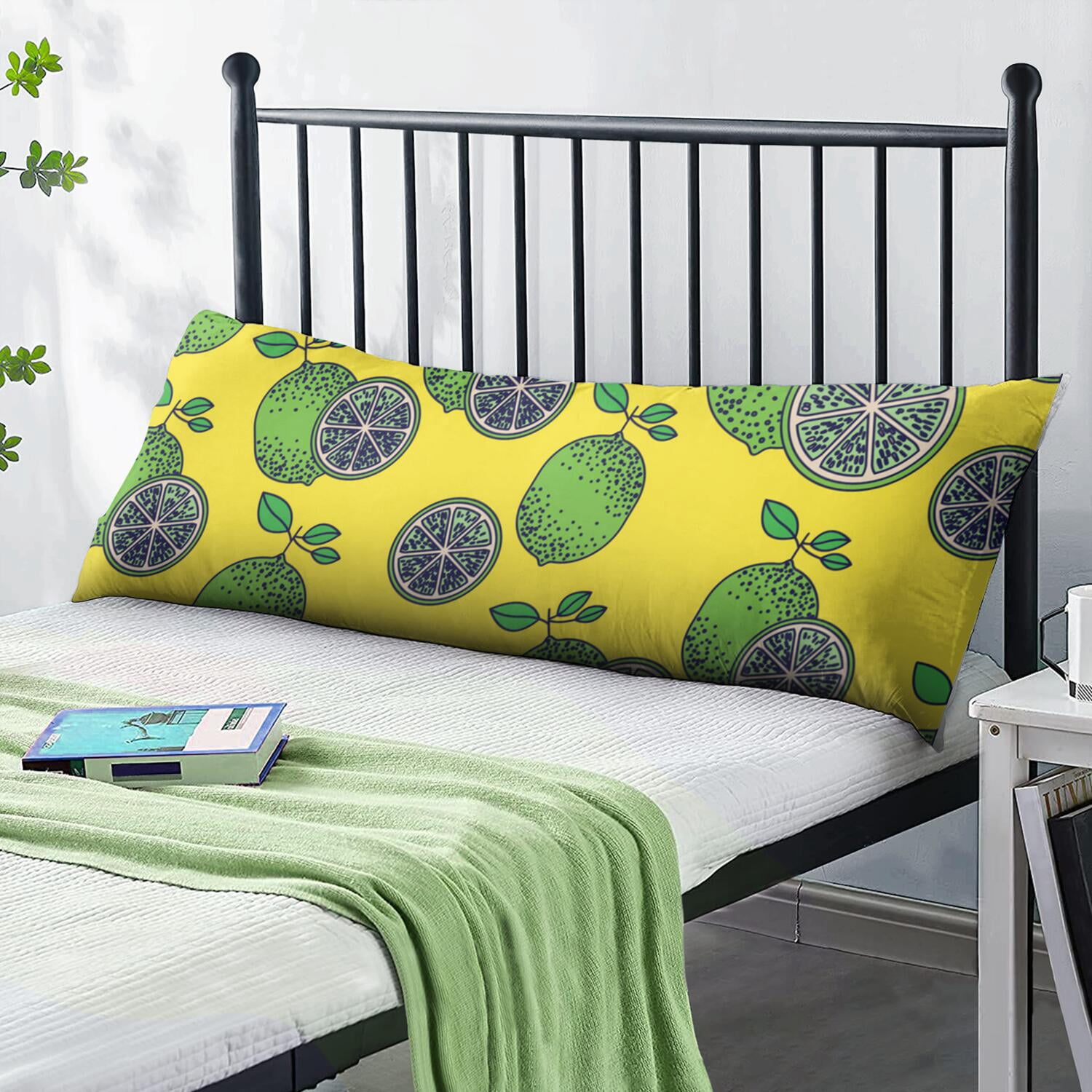 Summer Fruit Lemon Body Pillow Cover 20x54 - Retro Bright Yellow Design Stretchy Durable Pillow Case for Back & Knee Support