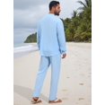thumbnail image 3 of DARING DIVA Men's 2-Piece Linen Long Sleeve Beach Sets Shirt and Pants S Light Blue, 3 of 7