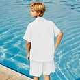 thumbnail image 4 of Summer Savings Clearance 2025! THDHVS Boys Suit,Boys Summer Outfits,Boys' Casual Solid Color Button Pocket Shirt Holiday Vacation Beach Shorts Two-piece Set Short Sleeved Lapel Set White 11-12 Years, 4 of 7