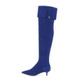 thumbnail image 2 of YDN Women Over The Knee High Stilettos Boots Pointed Toe Kitten Low Heels Wide Calf Dress Zipper Shoes Size 7 Blue, 2 of 4