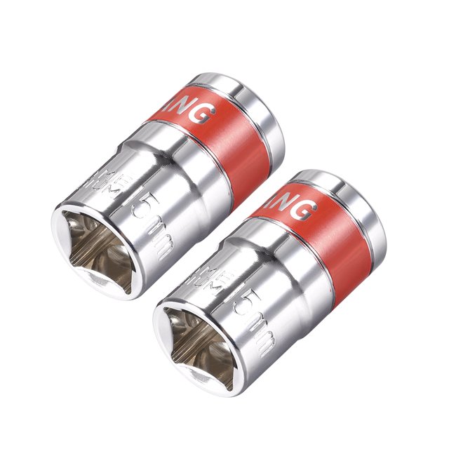Unique Bargains 2 Pcs 1/2-Inch Drive by 15mm Shallow Socket w Red Band, Cr-V, 6-Point, Metric