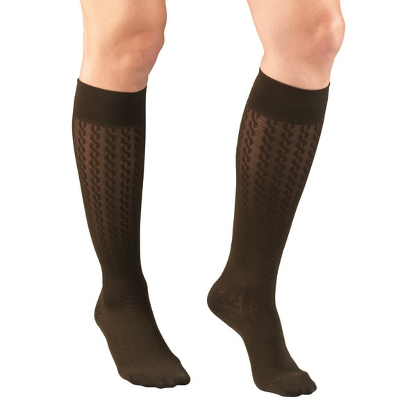 Truform Women's Trouser Socks Dress Style Cable Pattern: 15-20 mmHg S BROWN (1975BN-S)