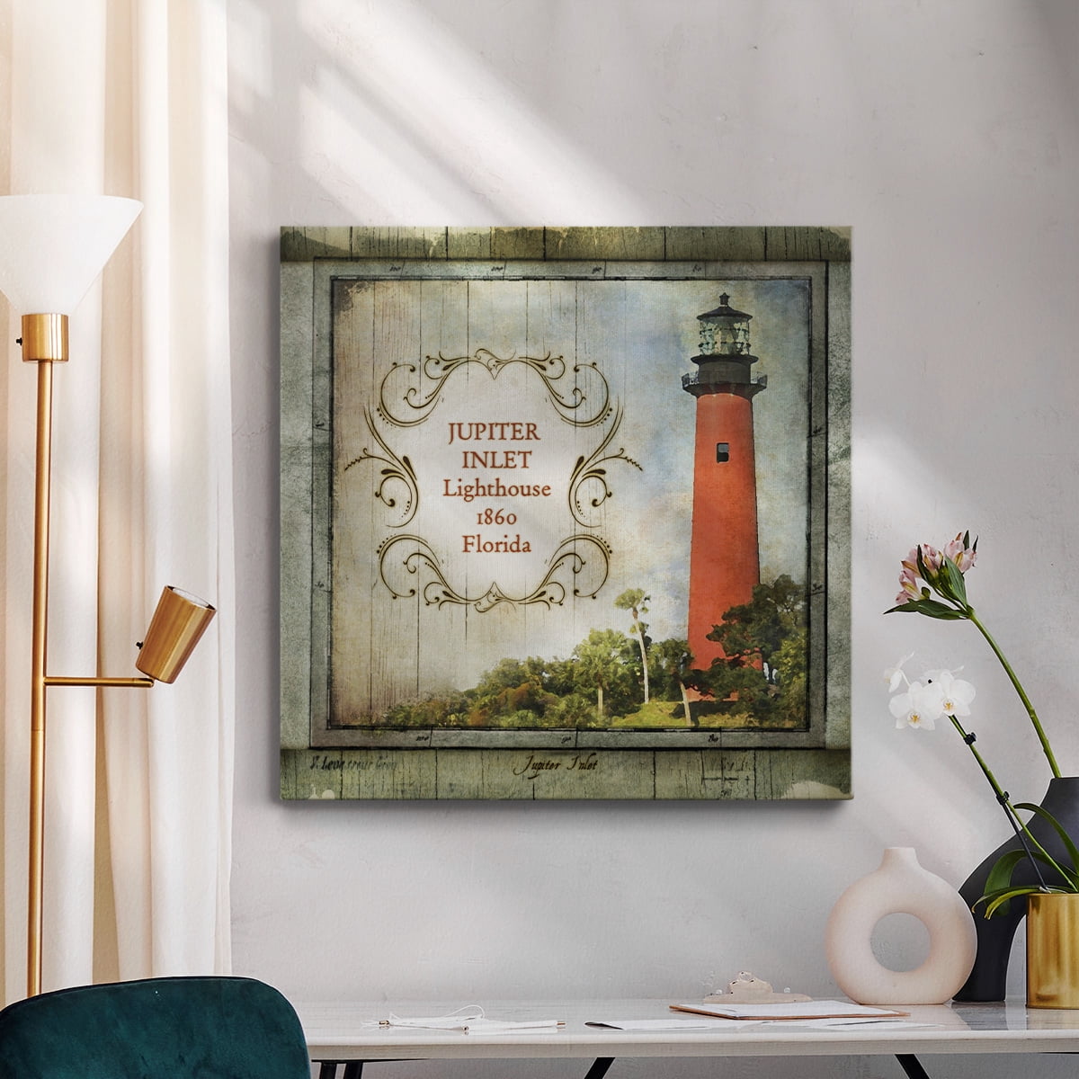 Wexford Home Florida Lighthouse V-Premium Gallery Wrapped Canvas, 16" x 16" - Ready to Hang