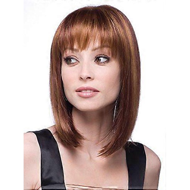 Peluca bob sintética con flequillo, color marrón claro, para mujer, aspecto natural, fibra resistente al calor.
