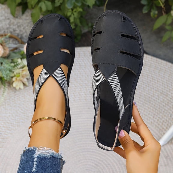 Viluyesy Womens Wedge Sandals, Soft Sole Closed Toe Wide Width Ladies Slingback Comfort Shoes Black US5.5