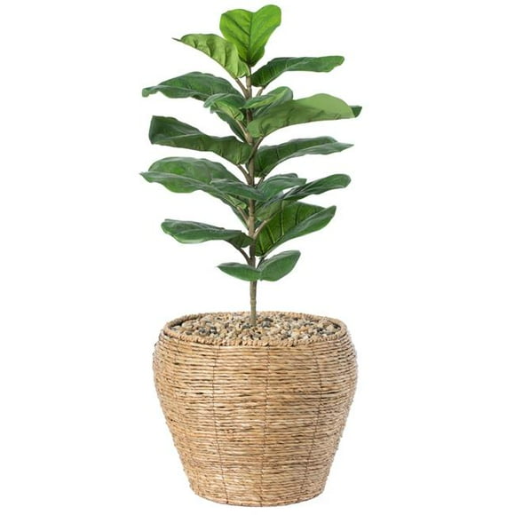 Vintiquewise QI003832.L Panier Jardinière Rond Tissé avec Doublure en Plastique Étanche - Grand