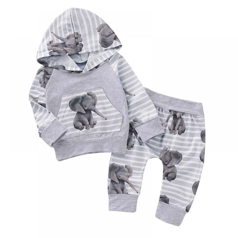 Newborn Baby Girls Boy Hooded Tops Pants Clothes Outfits Sets Tracksuit Elephant 