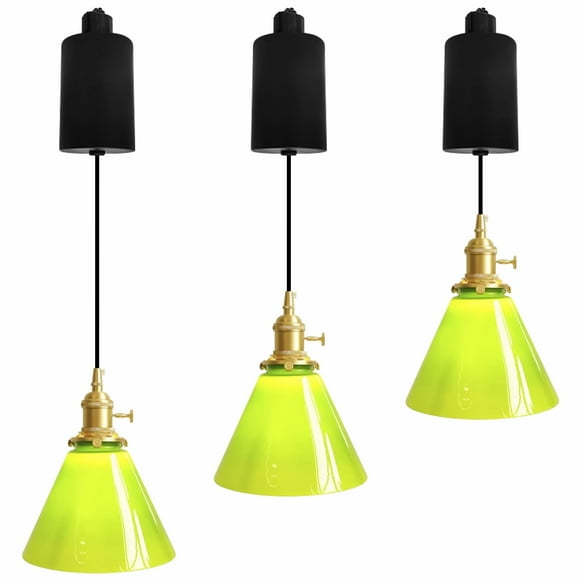 FSLiving Hauteur Réglable Suspensions d'Éclairage Juno, Cordon de 6,5 Pieds, Douille en Cuivre Vintage Dimmable en J, Abat-Jour en Verre Gris Fumé pour Bar 3 Lumières Cuisine Plafond