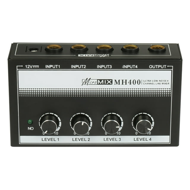 Mezclador de Audio MH400: 4 Entradas TS de 1/4 Pulgadas, Control de Volumen Individual, Carcasa Metálica, Compacto y Portátil, Calidad de Sonido Superior, 100-240V