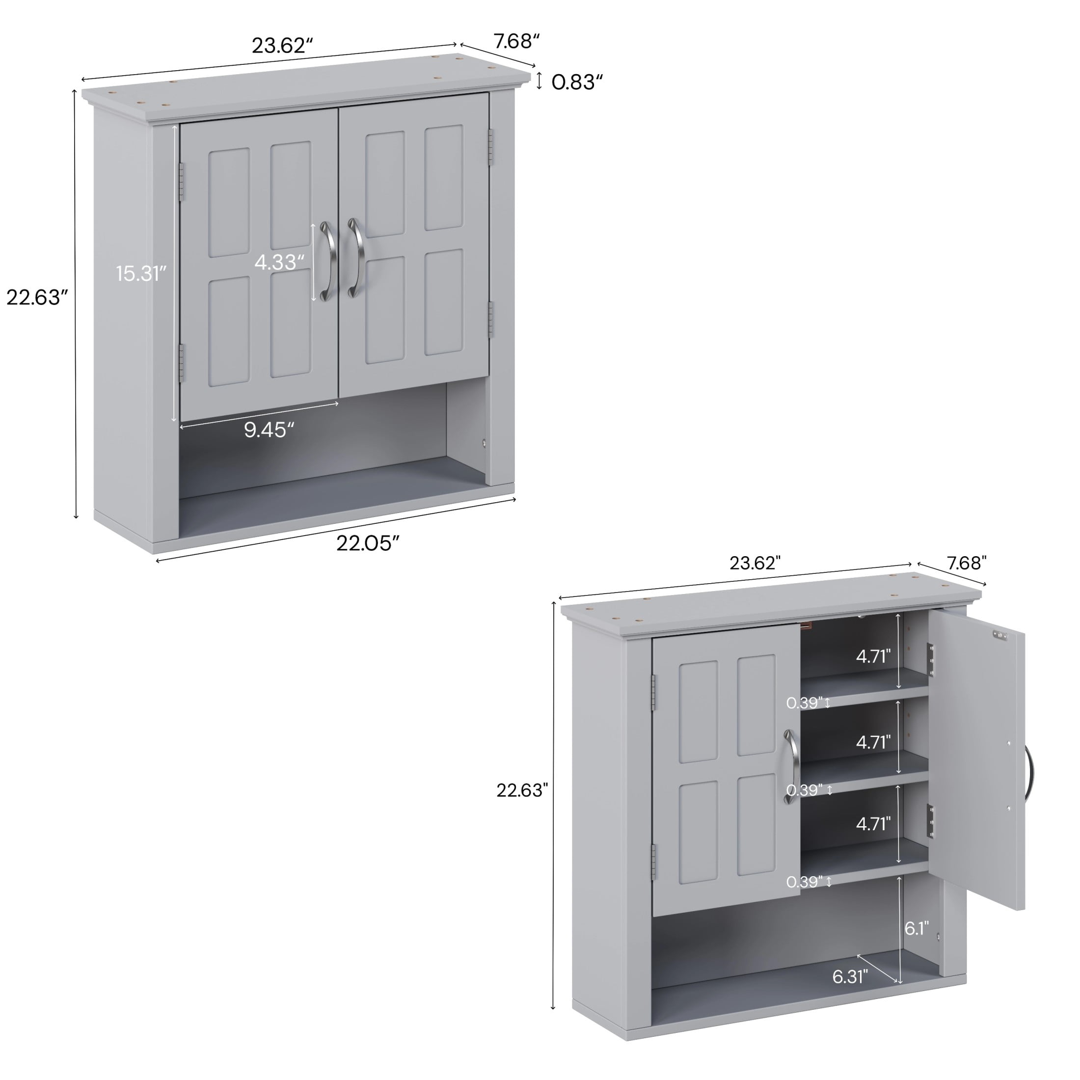 Christopher Knight Home 23.6" Wall Mounted Storage Cabinet with Adjustable Shelves and Doors, Gray