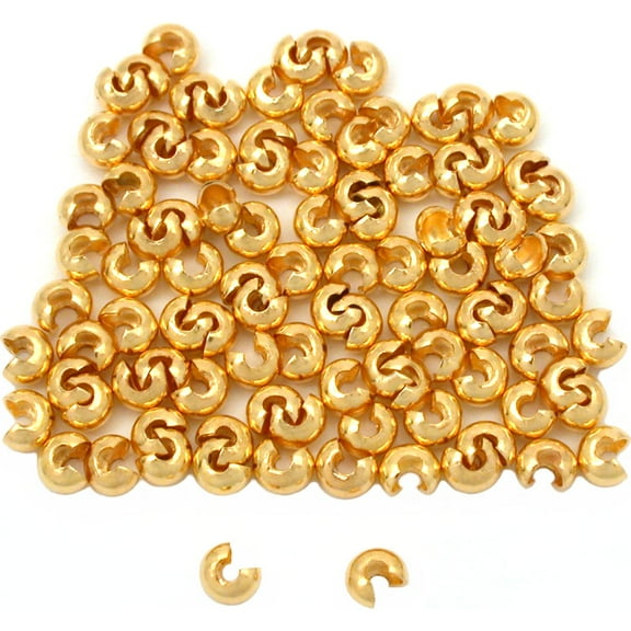 100 Real Gold Plated Crimp Bead Covers for Beading 3mm New