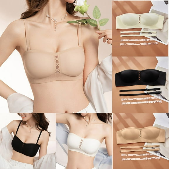 Wireless Bras For Women with Detachable Straps Full Coverage Push-up Strapless Seamless No Underwire Backless Bras Women's Tank Sports Underwear White XL
