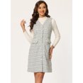 thumbnail image 3 of Vestido sin mangas a cuadros de tweed vintage con bolsillos delanteros y botones con cuello en V para mujer Blanco S, 3 of 6