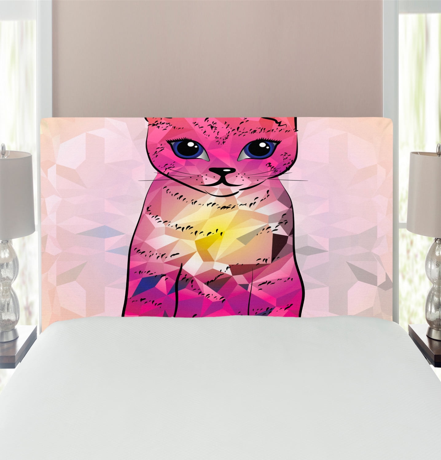 Cat Headboard, Geometrc Digital Color Robot Cat with Technologic