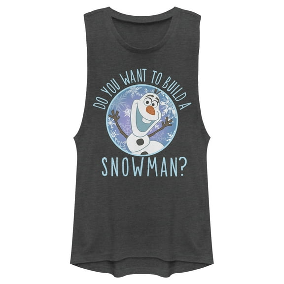 Junior's Frozen Olaf Build Snowman  Festival Muscle Graphic Tee Charcoal X Small