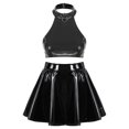 thumbnail image 5 of Top corto de charol para mujer con falda acampanada con cremallera Invisible, traje de baile en barra, ropa para discoteca, traje de fiesta Rave, 5 of 5