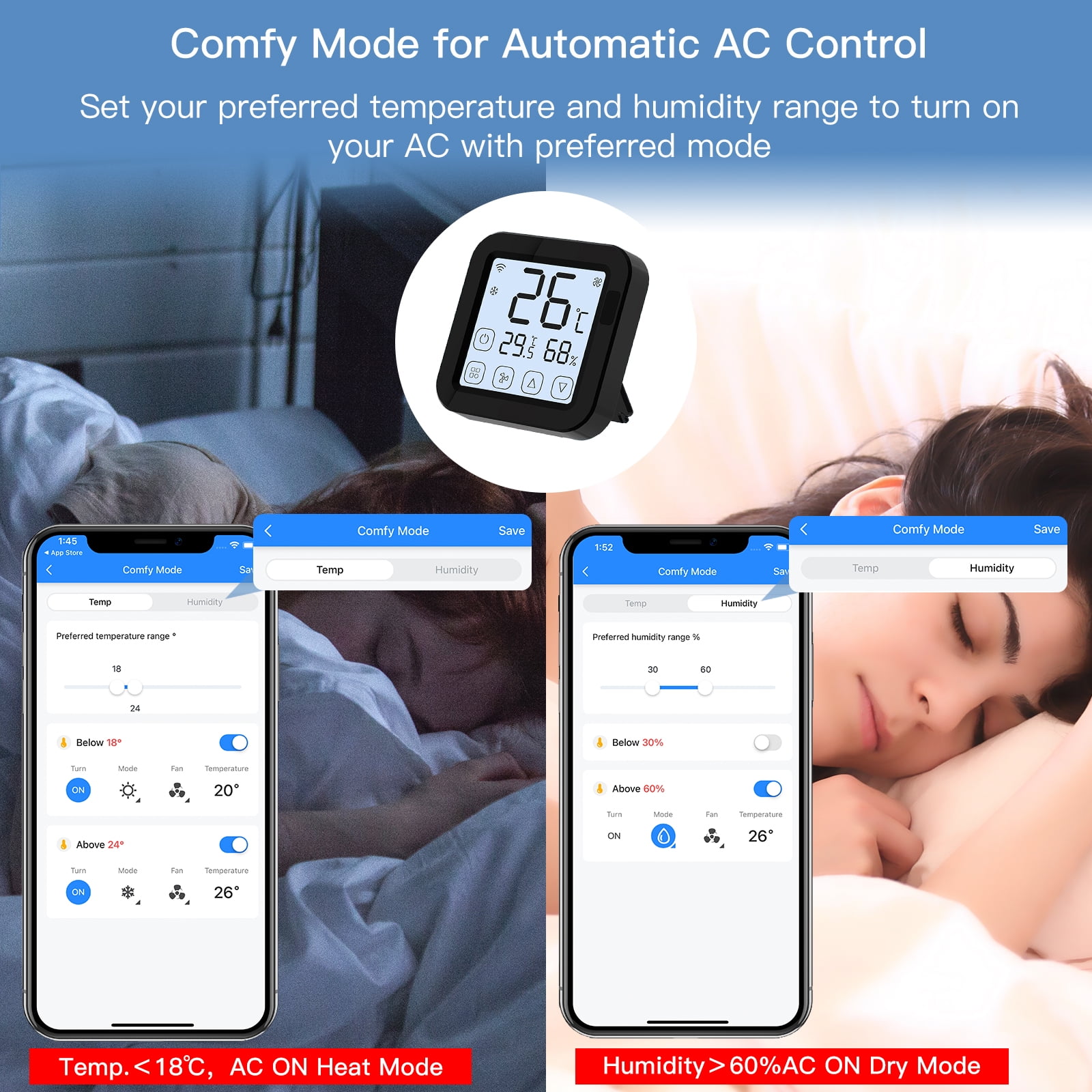Smart Wifi IR Air Conditioner Controller with LCD Display App Control Humidity Sensor Monitor Compatible with Home for Split Portable AC