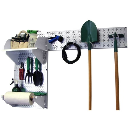 Wall Control Pegboard Garden Tool Board Organizer with Metallic Pegboard and White Accessories