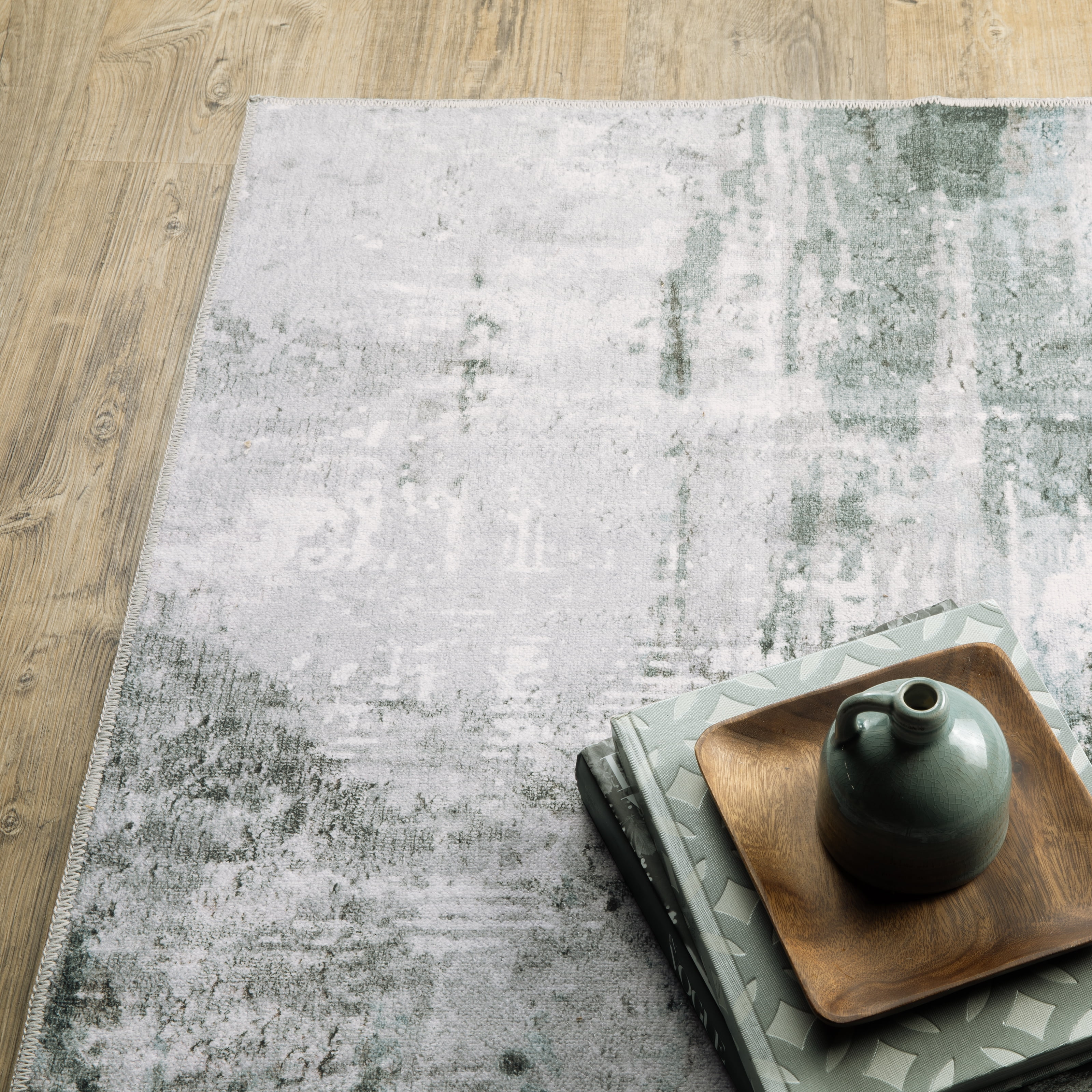 Avalon Home Marlowe Washable Modern Abstract Grey/ Teal Indoor Area Rug