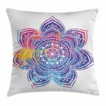 thumbnail image 1 of Lotus Throw Pillow Cushion Cover, Watercolor Stylized Vivid Mandala Ethnic Indian Arabesque Artwork, Decorative Square Accent Pillow Case, 24 X 24 Inches, Violet Blue Pink Earth Yellow, by Ambesonne, 1 of 1