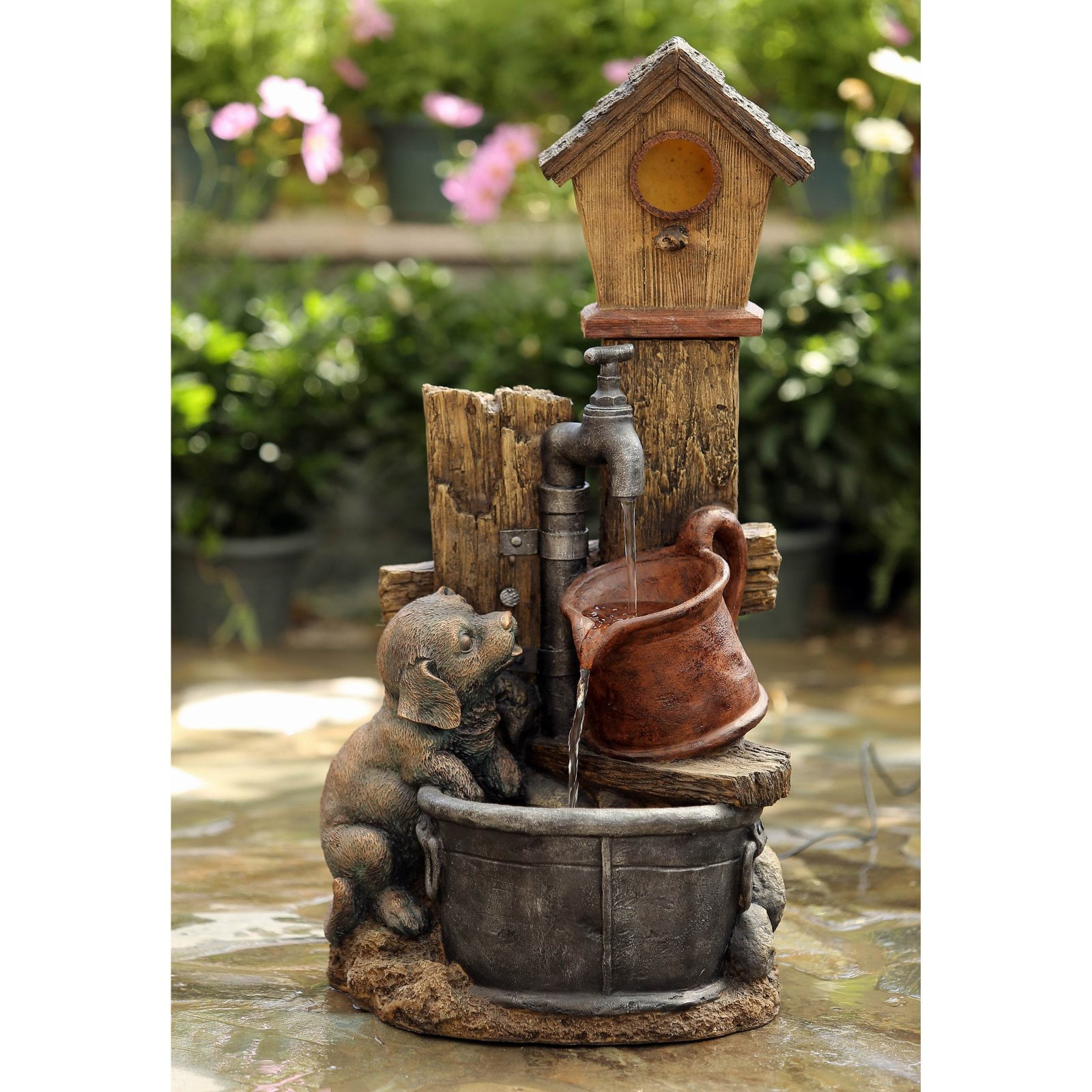 Jeco Birdhouse and Dog Indoor/Outdoor Fountain