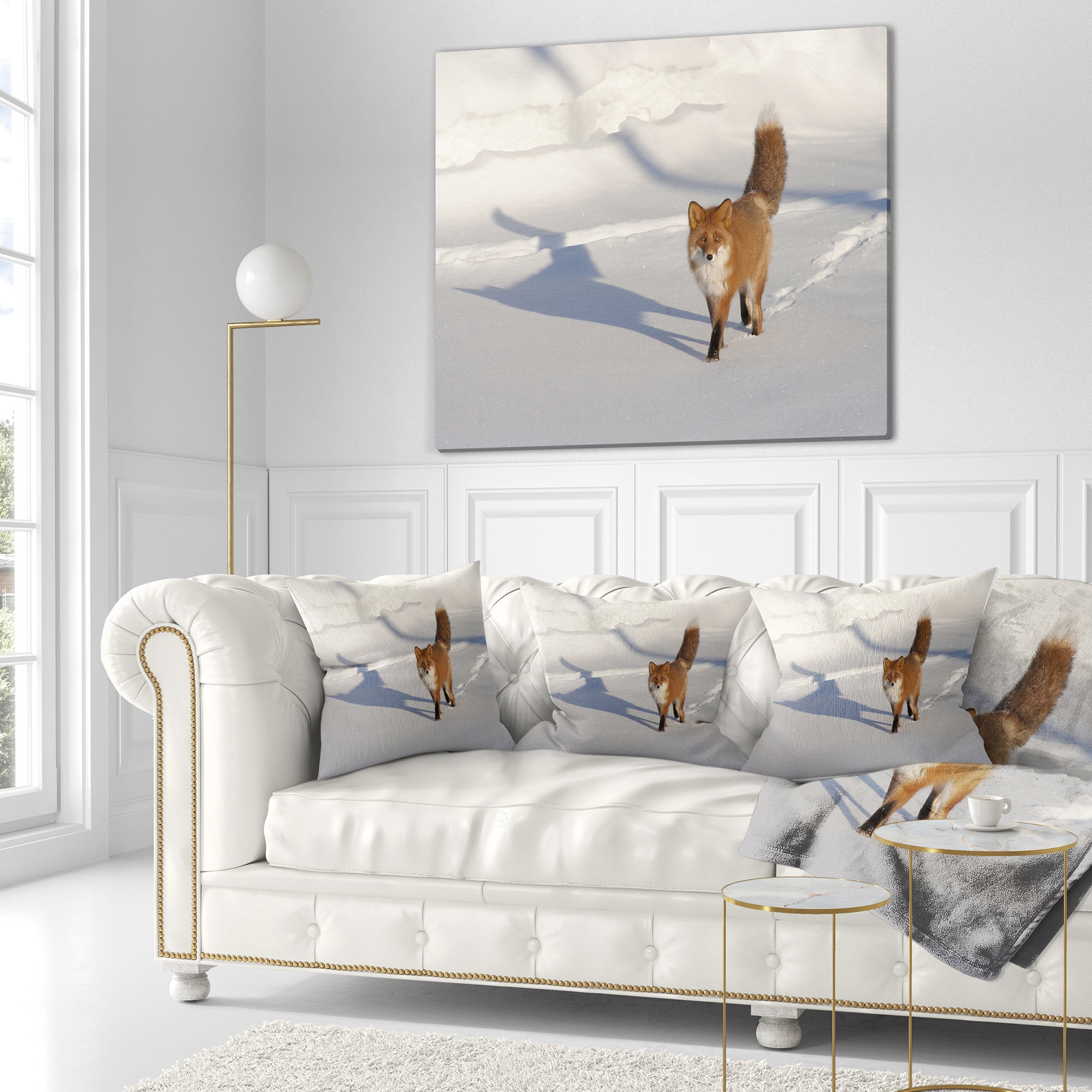 Designart Brown Winter Cat with Footprints - Animal Throw Pillow - 16x16