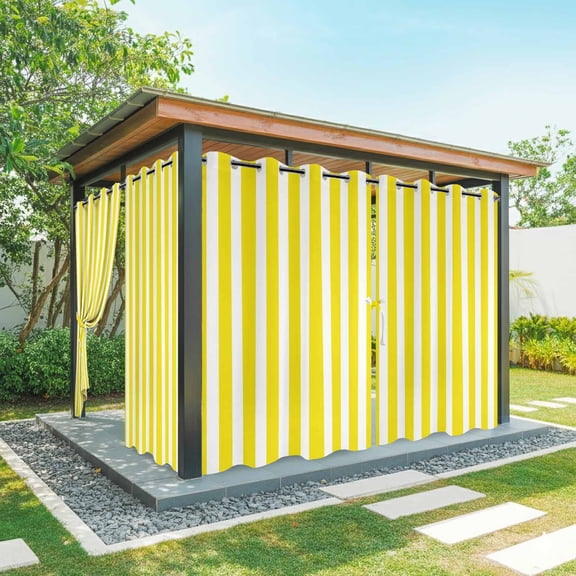 Yellow and White Striped Outdoor Curtains for Patio Waterproof, Gradient Geometric Grommet Curtains for Porch Outside Privacy Drape for Gazebo Garden Pergola, 1 Panel, 54x84in