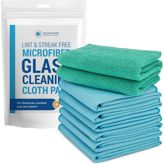 Claro 2 Step Glass Cleaning Cloth 8-Pack – Green Wet & Blue Dry Microfiber Towels Cleaning for Windows, Mirrors & Glass - Streak and Lint Free Cloth for Home, TV, Shower - Machine Washable