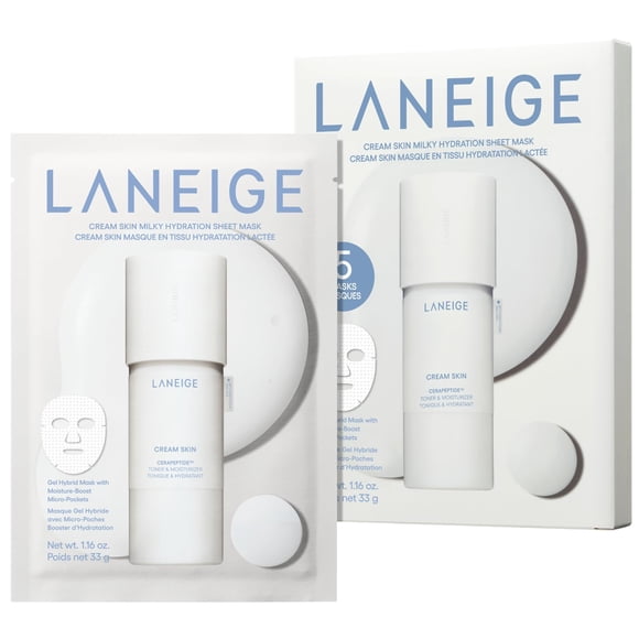 LANEIGE Cream Skin Milky Hydration Sheet Mask: Mascarilla de Hoja de Gel Coreana Refrescante con Ceramidas y Péptidos para Hidratación, Reafirmado y Refuerzo de la Barrera Cutánea