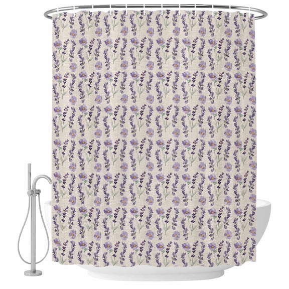 Lavender Floral Shower Curtain - Water Repellent Fabric Shower Curtains Washable, Summer Pastoral Watercolor Retro Flowers Decorative Polyester Cloth Bathroom Curtains Modern Bath Decor 72"x72"