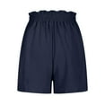 thumbnail image 5 of Women's High Waisted Linen Shorts with Pockets and Drawstring, Casual Flowy Elastic Waistband Summer Beach Vacation Lounge Wear Travel Essentials | Aestivo,Navy M, 5 of 9