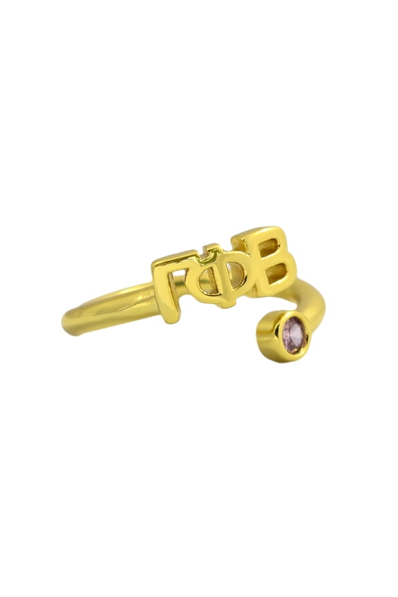 Gamma Phi Beta Ring, Wraparound Ring with 18k PVD Gold Coating and Cubic Zirconia Pink Stone