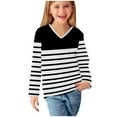 thumbnail image 6 of cfhntfmh Girls Striped Tshirt Long Sleeve V Neck T Shirts Color Block Tops Comfy Cute Basic Tee Tops for Kids 3-14 Years, 6 of 7