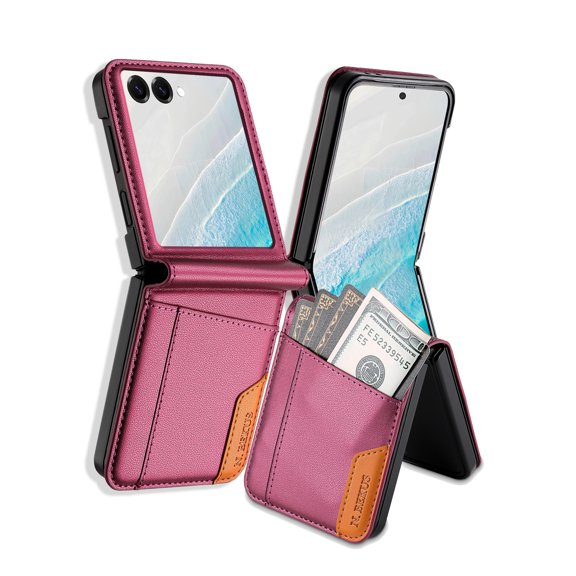 Decase Wallet Case for Samsung Galaxy Z Flip8, PU Leather Flip Cover with 3 Card Slots, RFID Blocking, Magnetic Closure and Kickstand, Winered