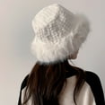 thumbnail image 2 of Gorro de felpa de piel de zorro sintética para mujer, estilo coreano, para invierno, con forma de cara, pequeño, grueso, cálido, gorro de pescador, con gran circunferencia de la cabeza, gorro de, 2 of 5