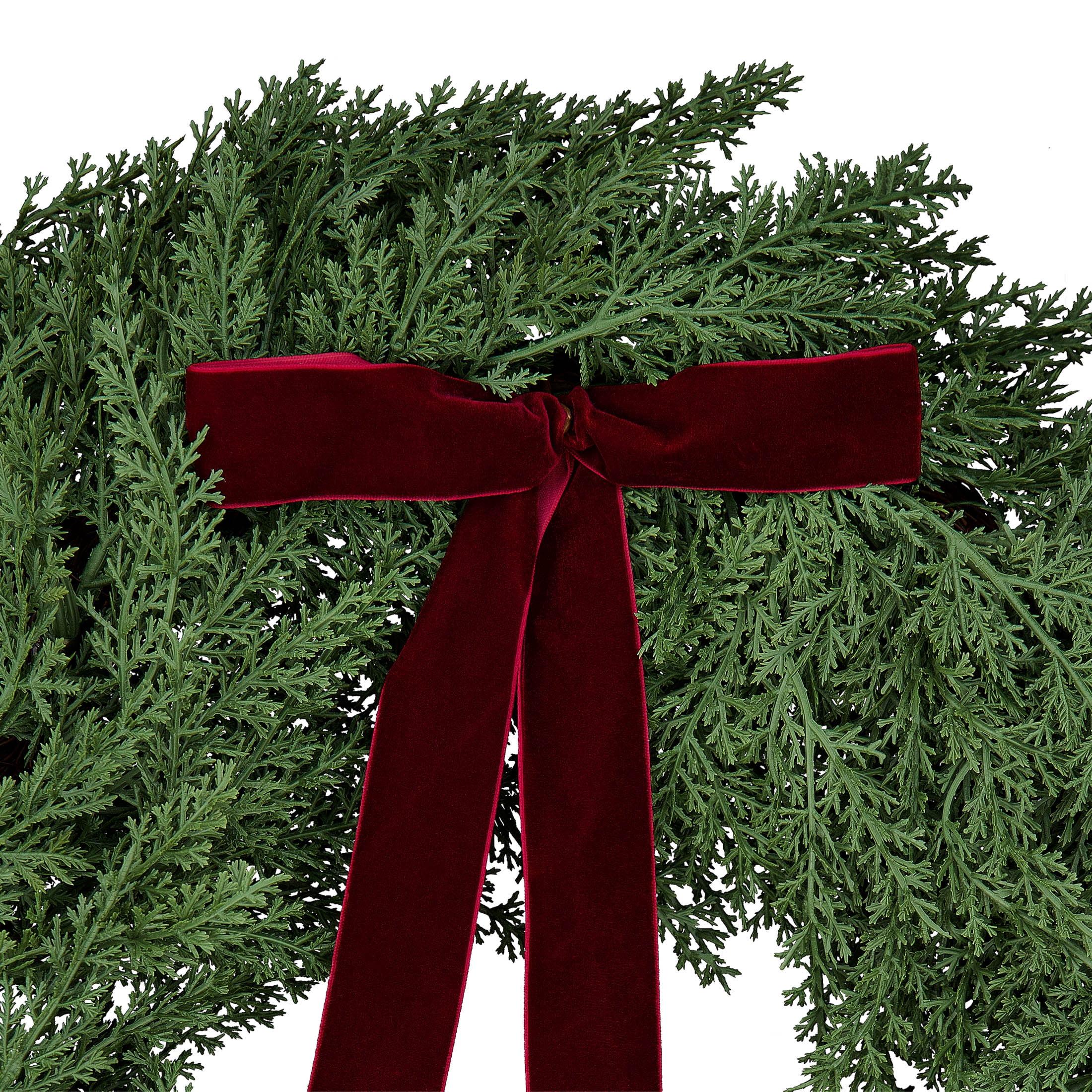 My Texas House Natural Feel Cedar Artificial Christmas Wreath with Bow, Green, 22"