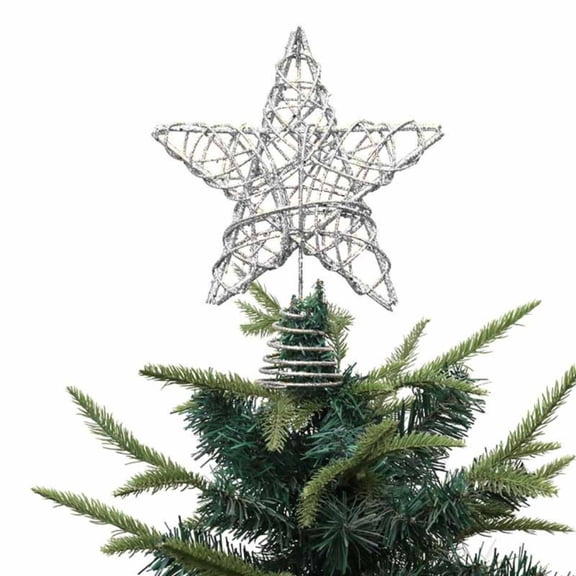 Christmas Star Tree Topper, Glittered 3D Metal Star Treetop Topper, Small Christmas Hollow Decoration for Xmas Holiday Party Decoration Indoor, 1 Pcs, 10.43x7.87"