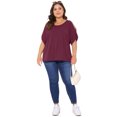 thumbnail image 3 of DARING DIVA Women's Plus Casual Crew Neck Cold Shoulder Summer Blouse 2X Burgundy, 3 of 6