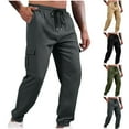 thumbnail image 6 of ZQUUVOU Mens Jogger Cargo Pants Solid Color Pocket Drawstring Elastic Waist Trousers Black, 6 of 6