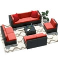 thumbnail image 4 of Homall 9 Pieces Rattan Patio Furniture Conversation Set Outdoor Sectional Sofa for Backyard,Red, 4 of 8