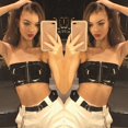 thumbnail image 5 of Douhoow Women Zipper Tube Tops Fashion PU Leather Off Shoulder Tops, 5 of 5
